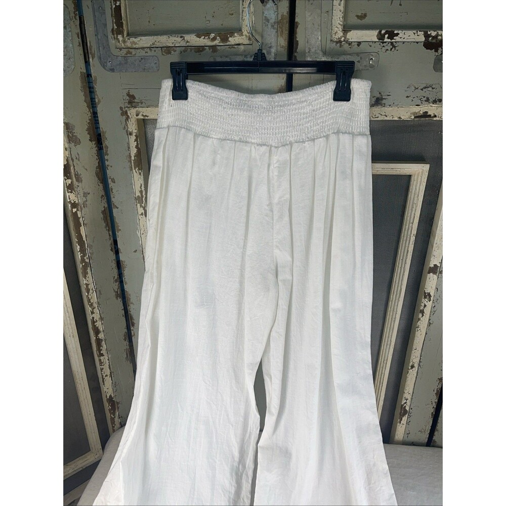 White Cotton Blend Beach Pool Coverup Summer Pants XL - Picture 4 of 11